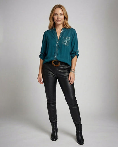 Damen Glitzerbluse Pailletten