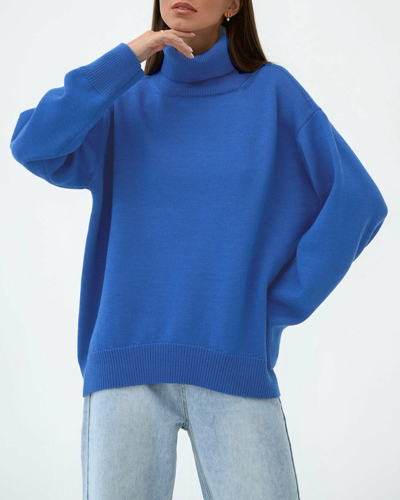 Damen Oversize Pullover Lässig Hochhalter Beige