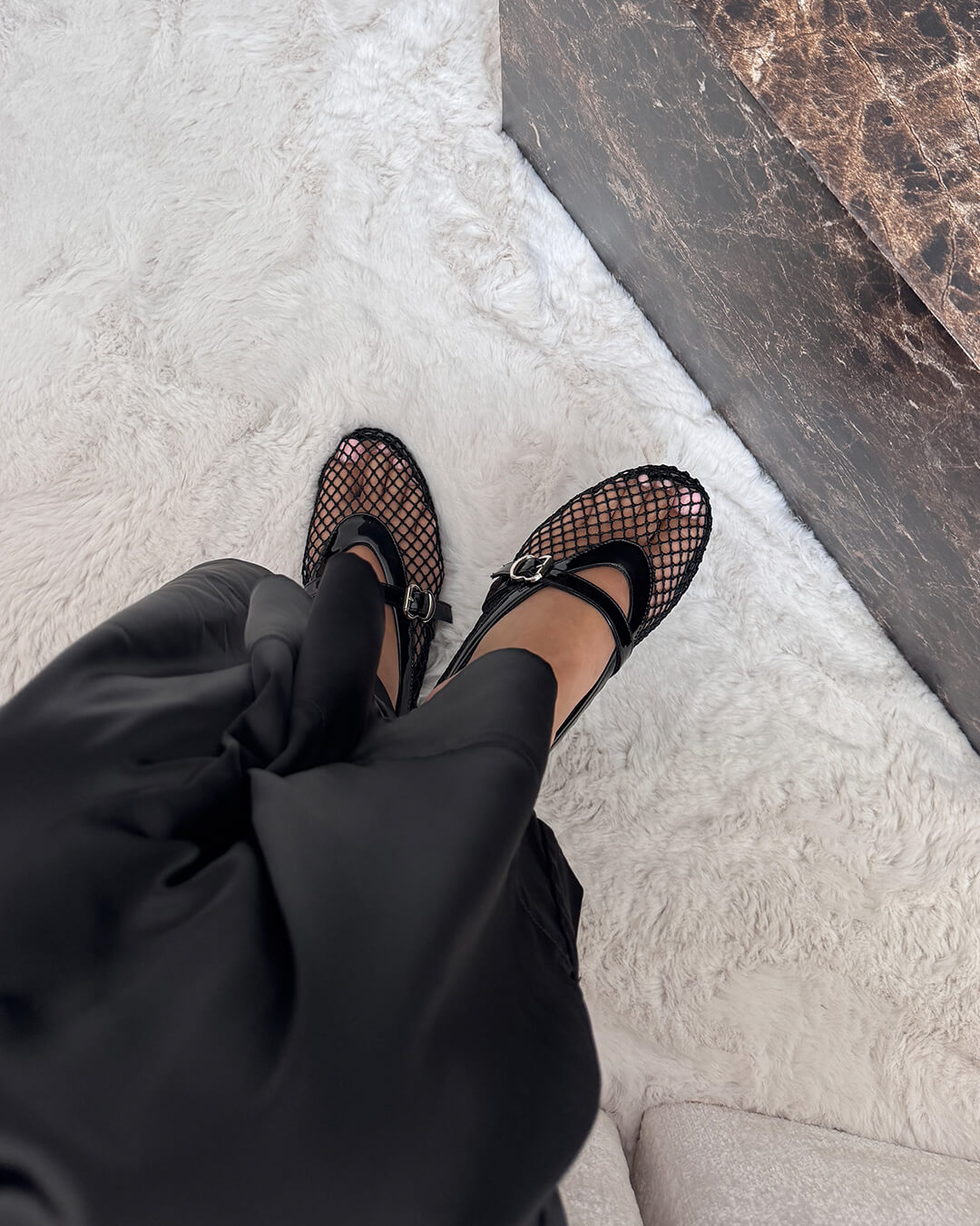 Damen Mesh Mary-Janes Luftige Ballerinas Riemchen