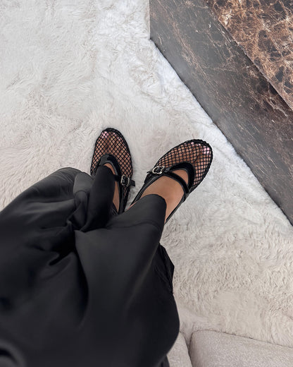 Damen Mesh Mary-Janes Luftige Ballerinas Riemchen