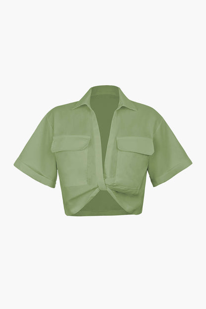 Damen Kurzarm Crop mit Kragen