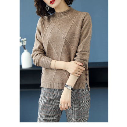 Damen Strickpullover Seitliche Knöpfe Romana