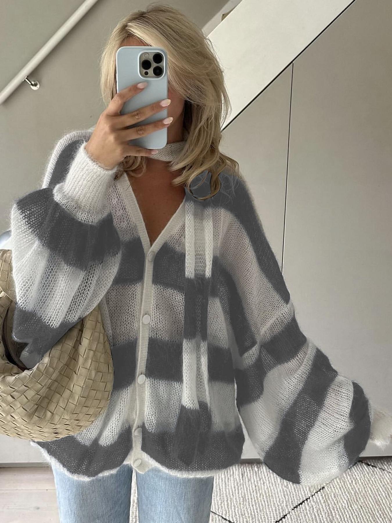 Striped Damen Cardigan Pullover
