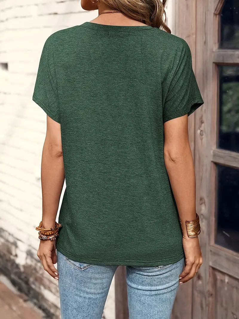 Damen Casual Shirt Rundhals HalbkNOPFleiste Kurzärmel