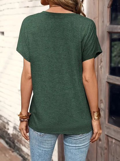 Damen Casual Shirt Rundhals HalbkNOPFleiste Kurzärmel