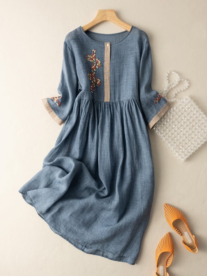 Damen Ethno Midi Kleid Bestickt