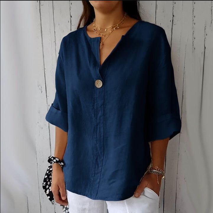 Damen T-Shirt V-Ausschnitt Baumwolle Lockeres Weiß