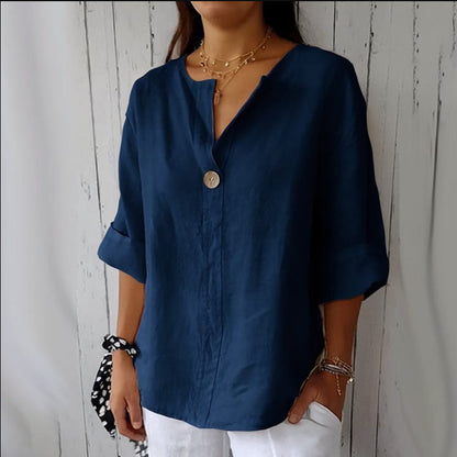 Damen T-Shirt V-Ausschnitt Baumwolle Lockeres Weiß