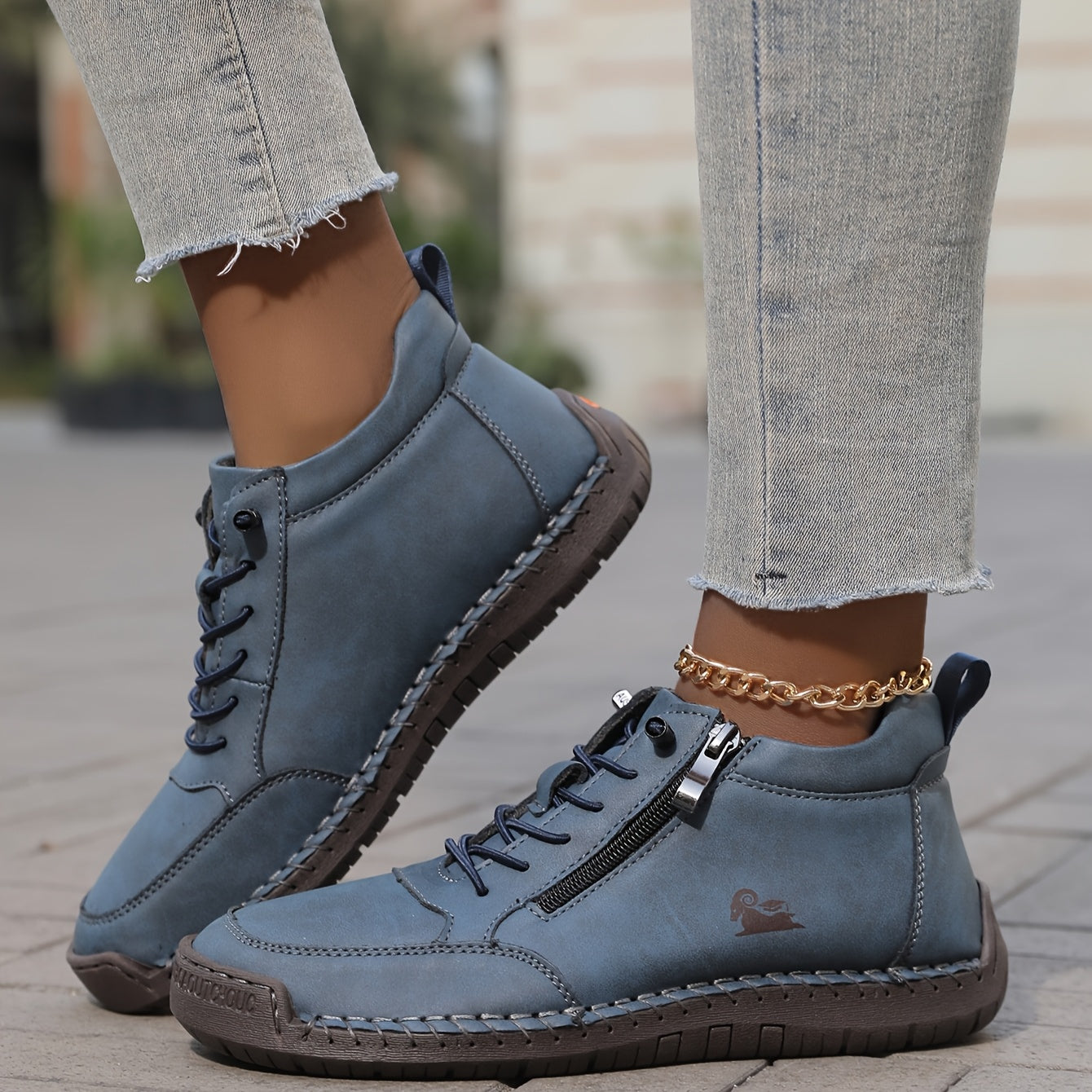 Damen Bequeme Schnürschuhe Reißverschluss