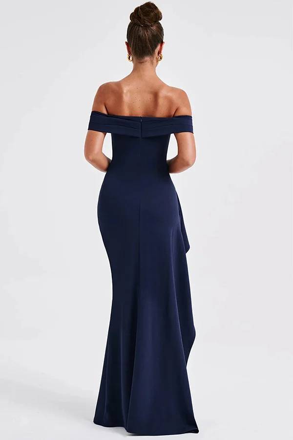 Damen Off Shoulder Maxi Kleid Hochgeschlitzt