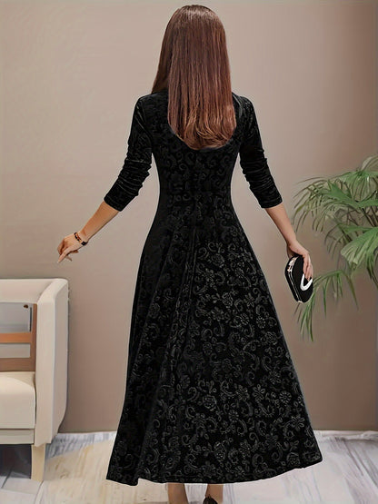 Damen Samt-Kleid Floral Muster