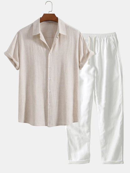 Herren Sommeranzug Slim Fit Baumwolle Beige