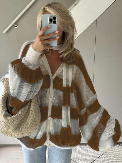 Gestreifter Damen Strickcardigan