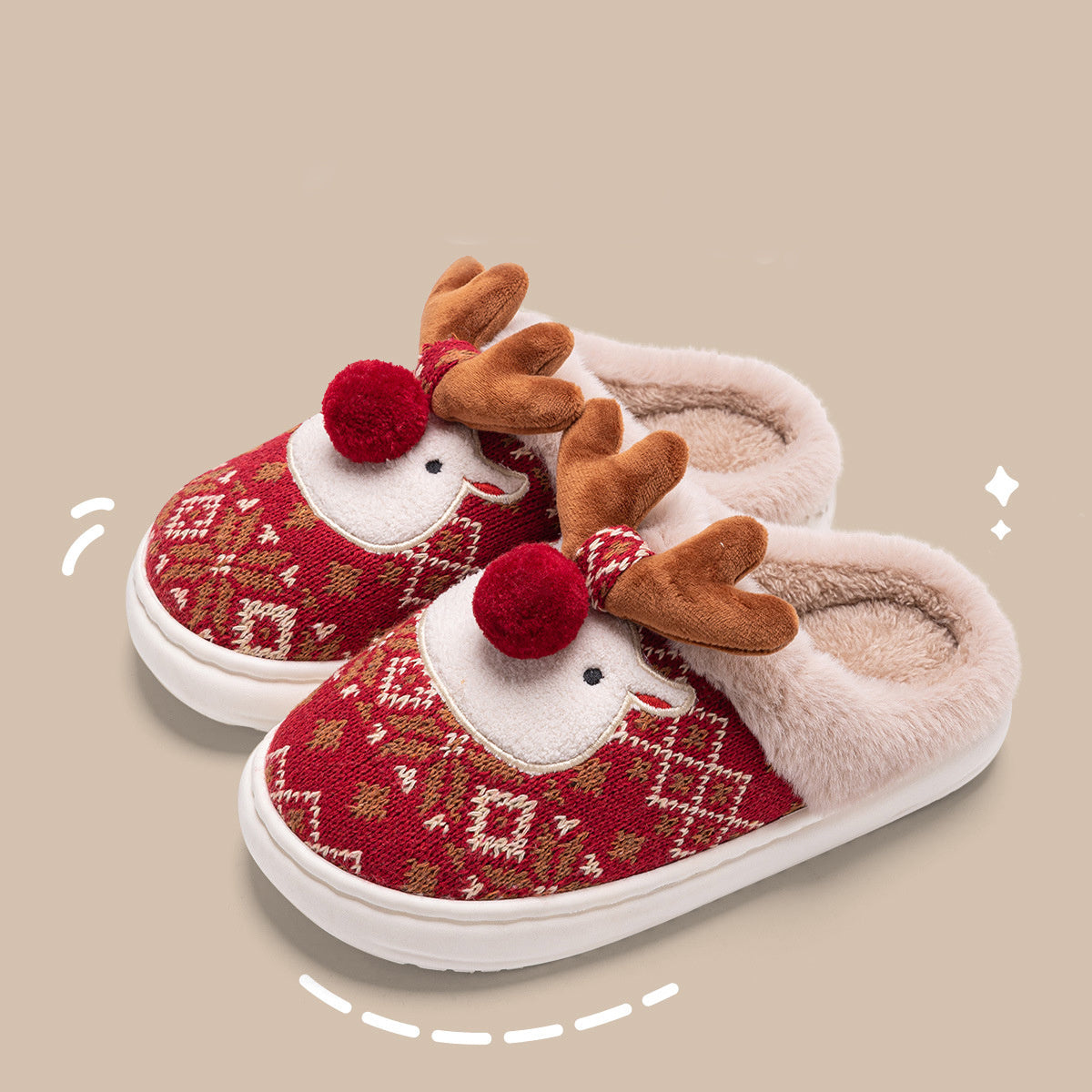 Weihnachtliche Damen Hausschuhe Warm Plüsch Bestickt Rot