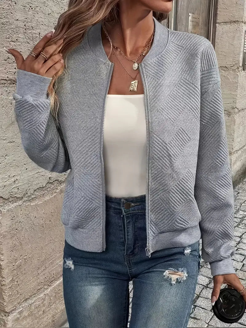 Damen Strickjacke Reißverschluss Struktur
