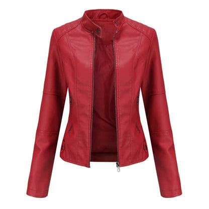 Claudia Damen Bikerjacke Stehkragen Leder