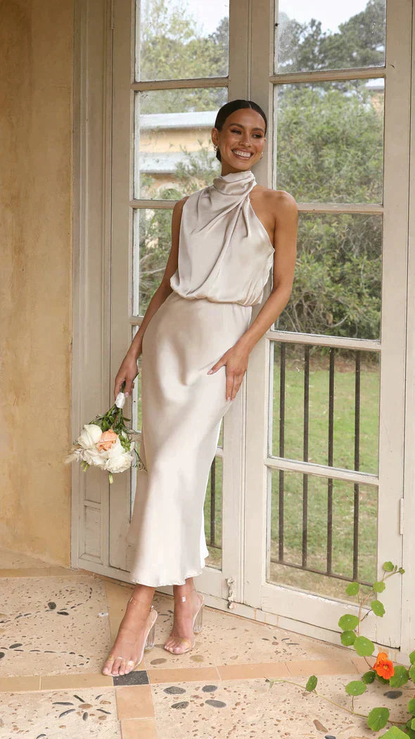 Elegantes Damen Abendkleid Lang Glänzend Schwarz - Norvielle