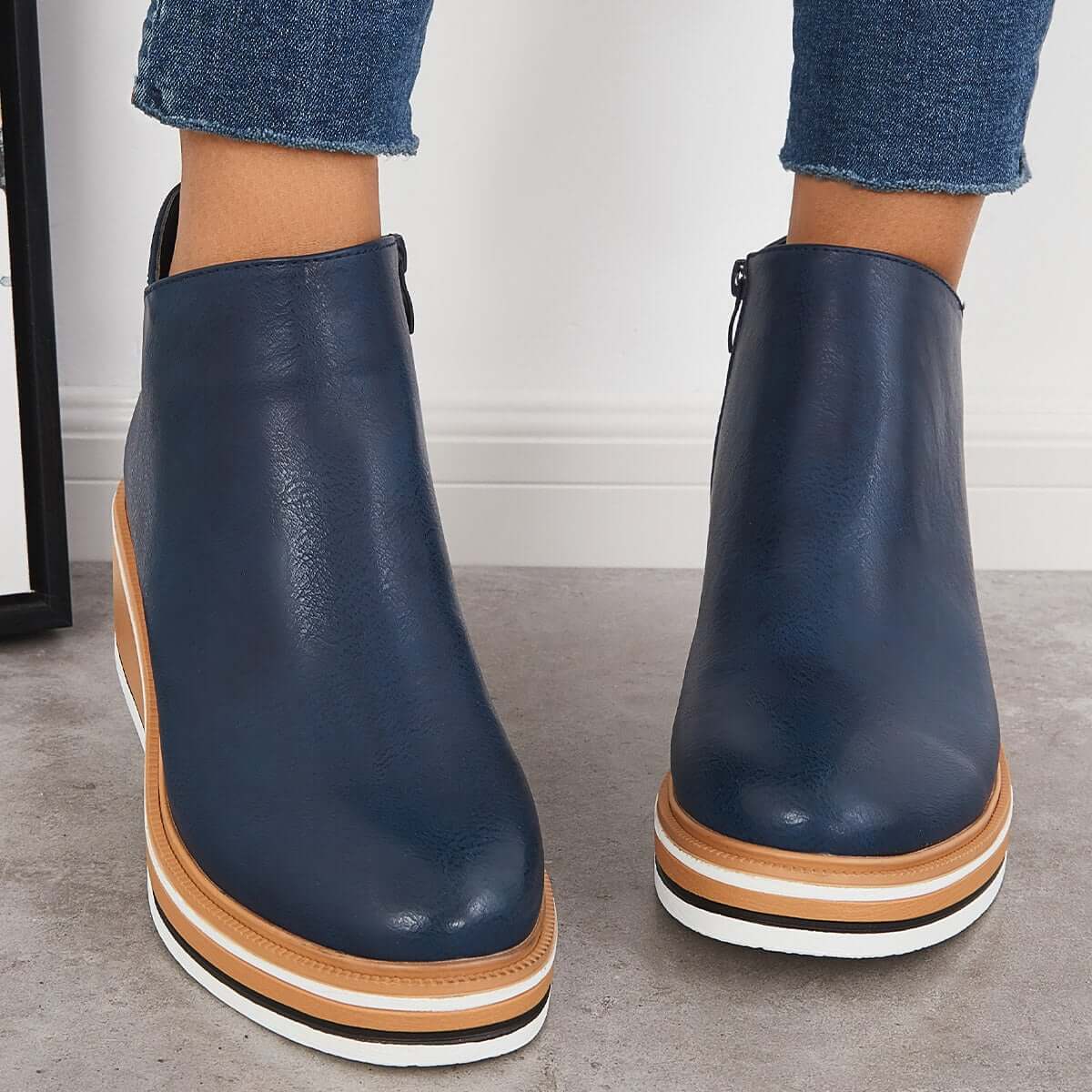 Damen Stiefeletten Plattformsohle Schmaler Schnitt Seitenverschluss