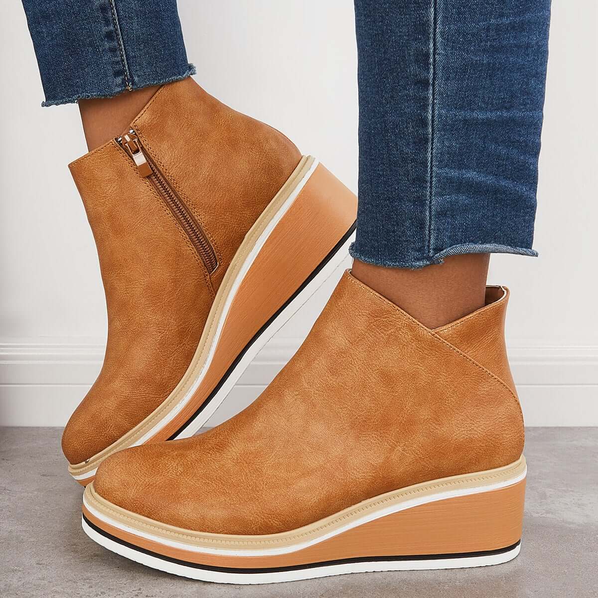 Damen Stiefeletten Plattformsohle Schmaler Schnitt Seitenverschluss