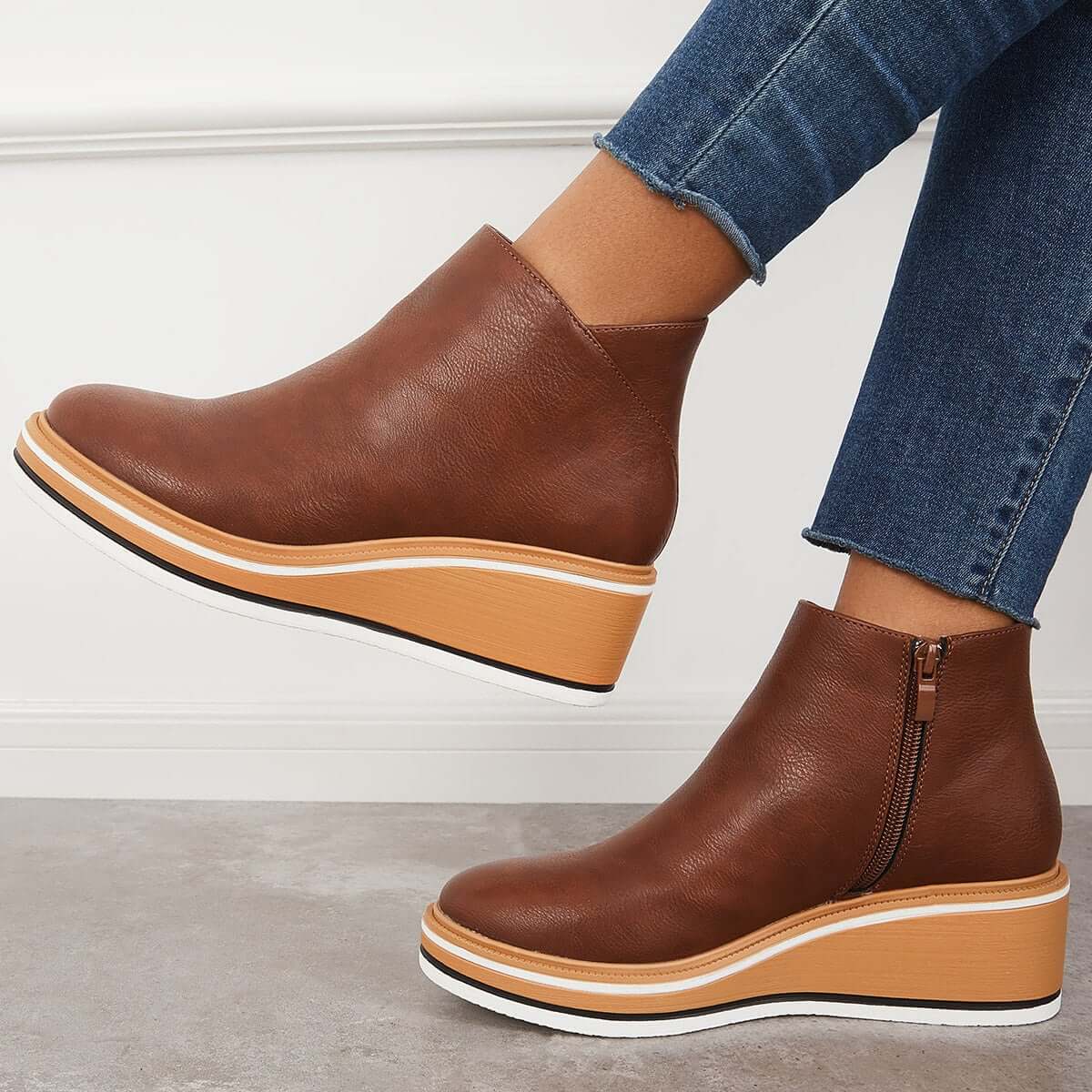 Damen Stiefeletten Plattformsohle Schmaler Schnitt Seitenverschluss