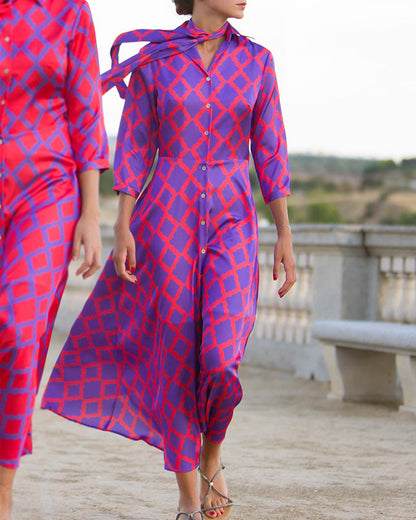 Norvielle Damen Hemdkleid V-Ausschnitt 3/4 Ärmel