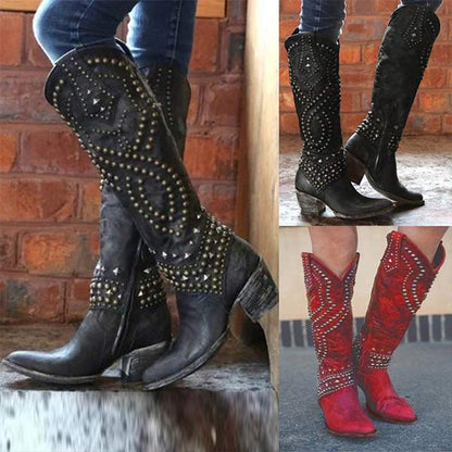 Norvielle Damen Cowboystiefel Absatzleder