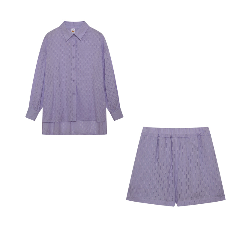 Damen Zweiteiler Oversize Baumwollmix Bluse und Shorts