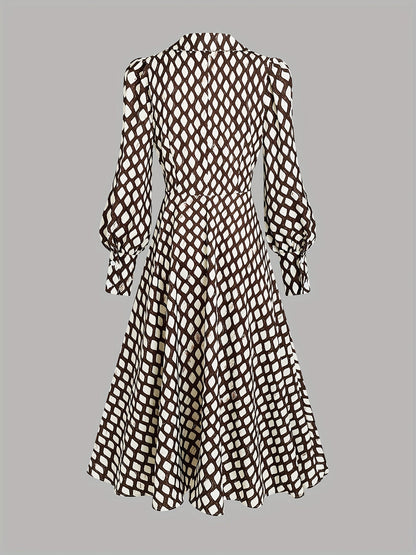 Damen Robe Rautenmuster Tailliert Elegante