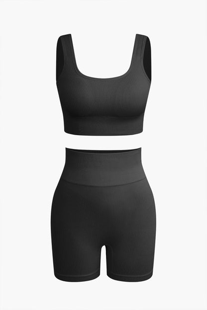 Damen Sport-Set Nahtlos Crop- Yoga-Shorts