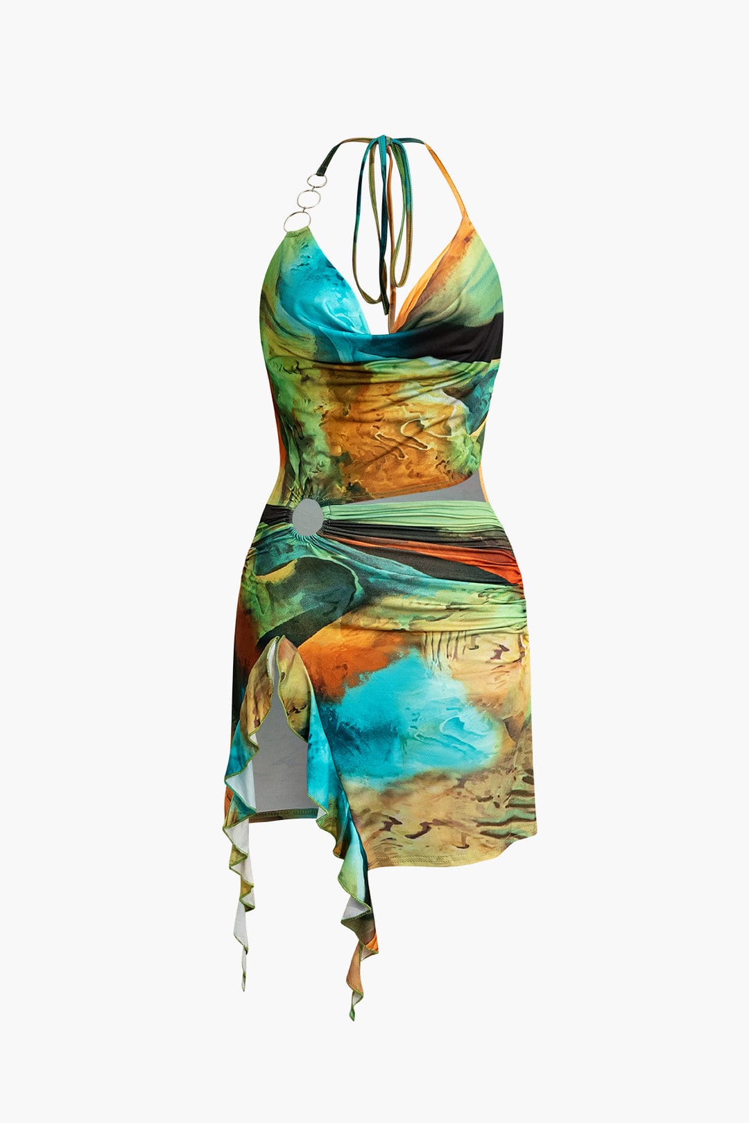 Mira Damen Asymmetrisches Mini-Kleid mit Kunstdruck und Seitenschlitz