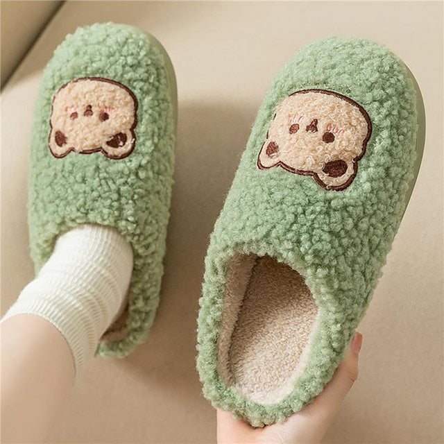 Flauschige Damen Tierpantoffeln Weich Beige