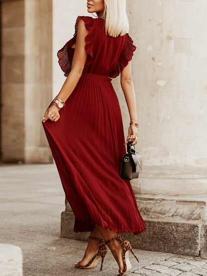 Schwangerschaftsmaxikleid mit Rüschen und Gürtel Elegant Plissiert