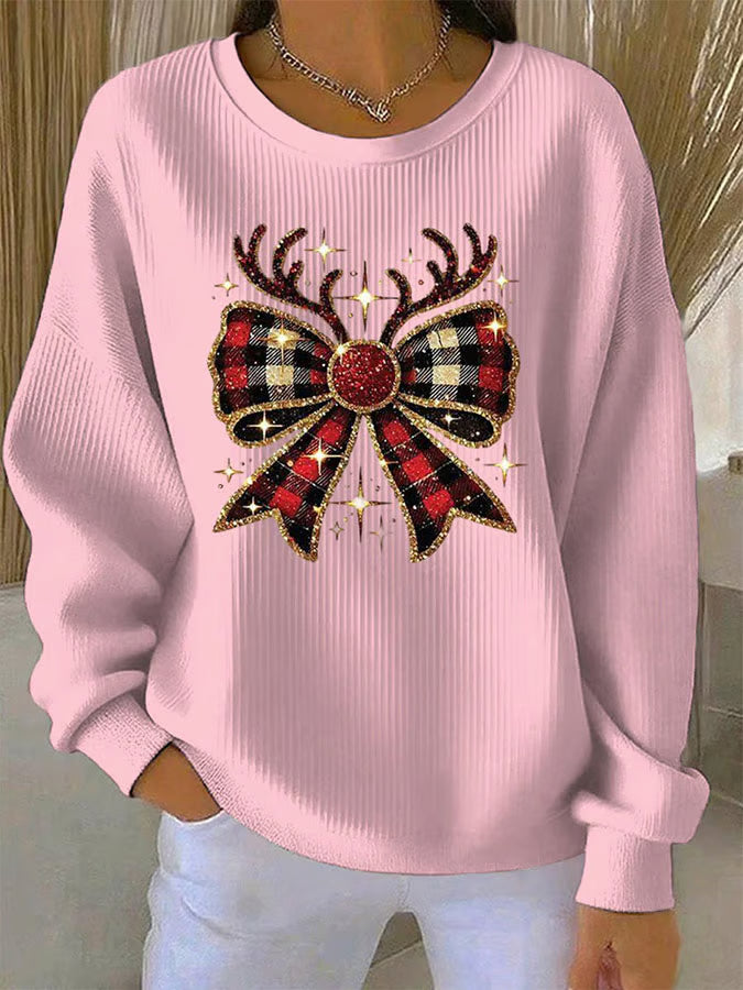 Elin Damen Weihnachtspullover Schleifenmuster