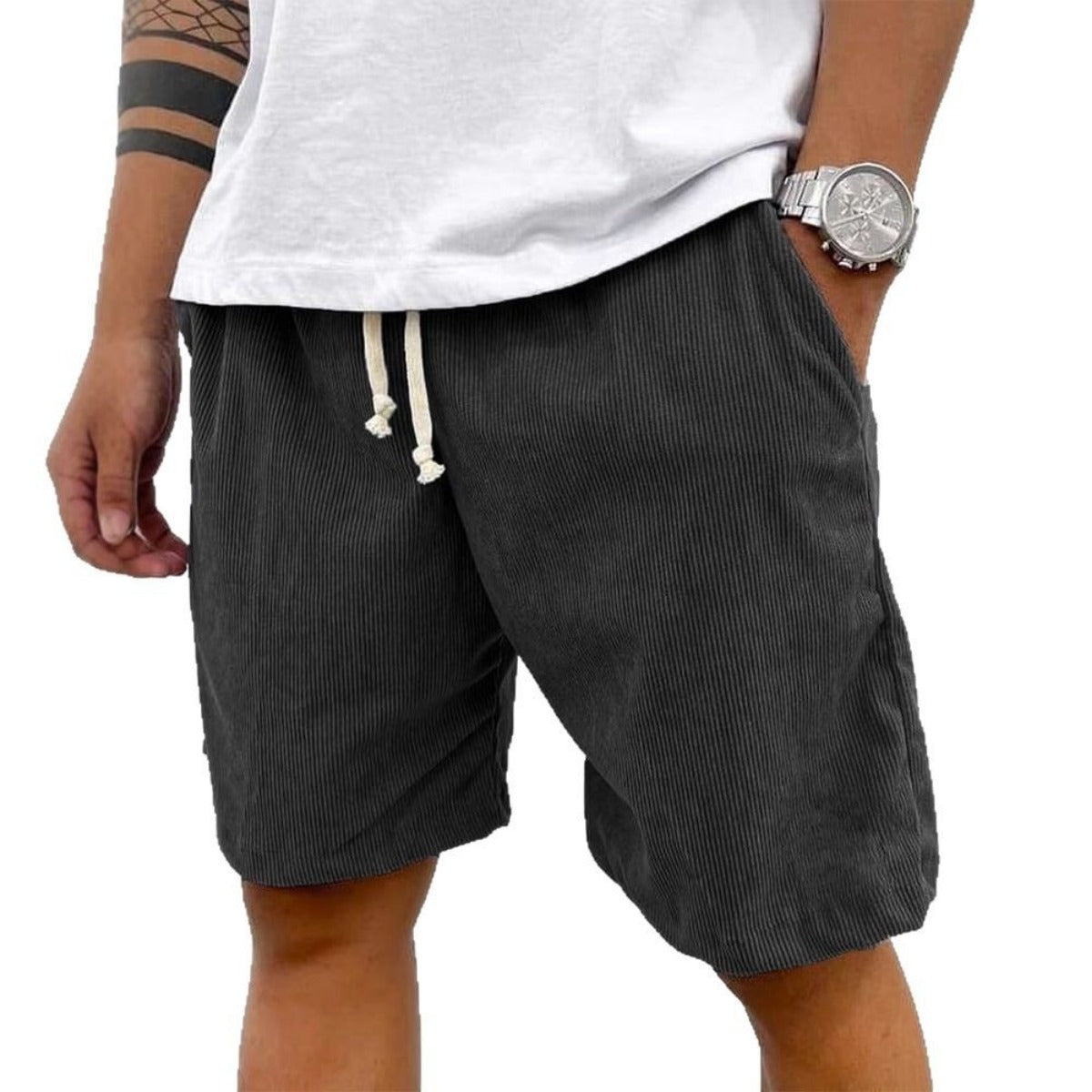 Herren Cord Shorts Kordelzug Beige