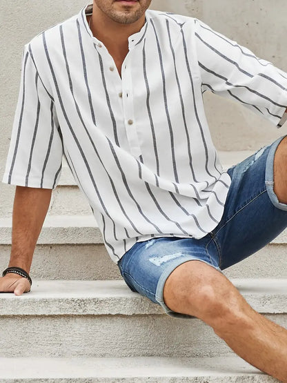 Herren Kurzarm Hemd Streifenmuster Sommerhemd