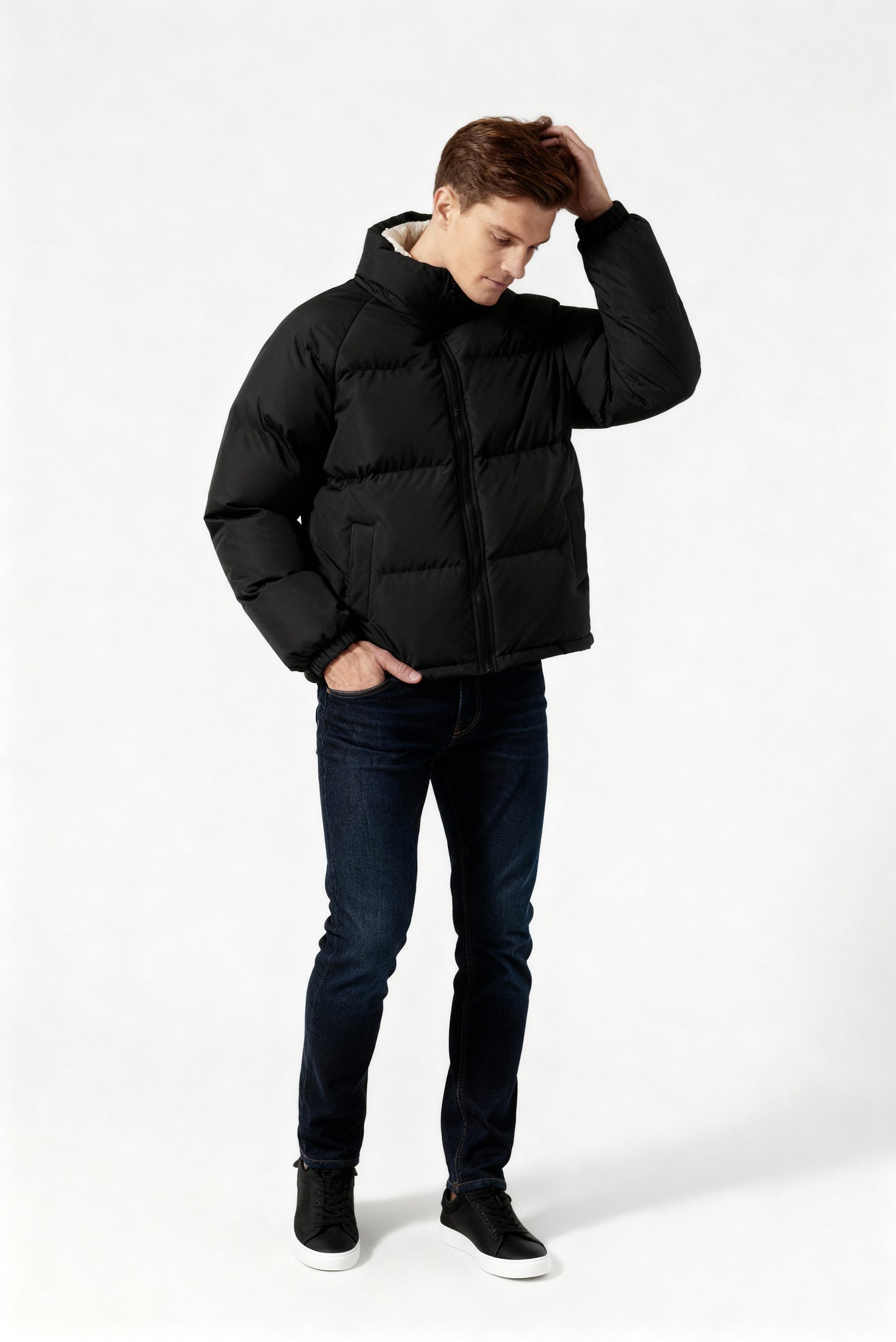 Herren Fleece-Pufferjacke Mit Kapuze Warm