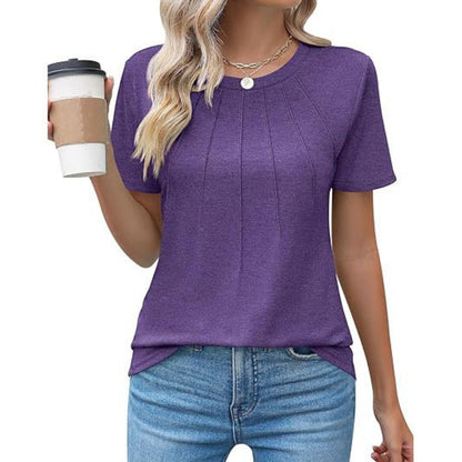 Damen Plissee-T-Shirt Rundhalsausschnitt