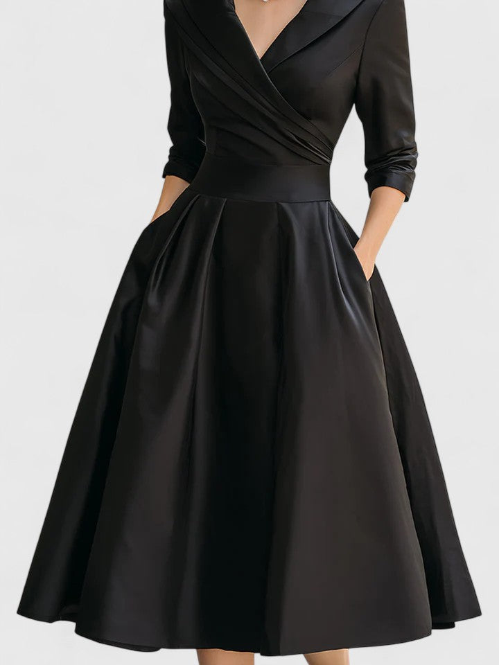 Damen A-Linienkleid Wickelkragen Feminin