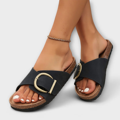 Norvielle Damen Slide Sandalen Schnalle Leder