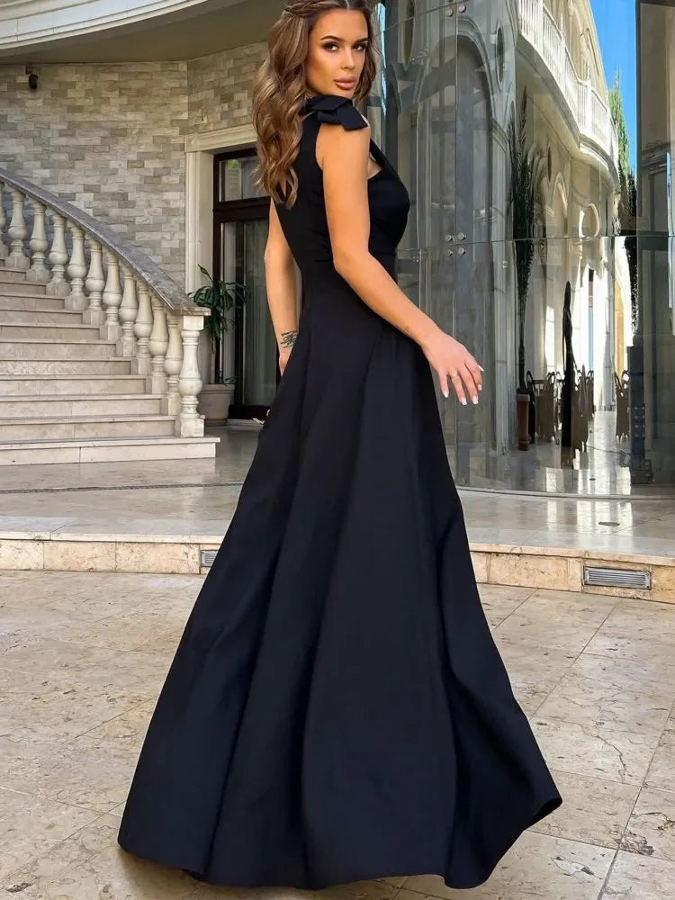 Damen Maxi-Kleid V-Ausschnitt Schleife - Norvielle