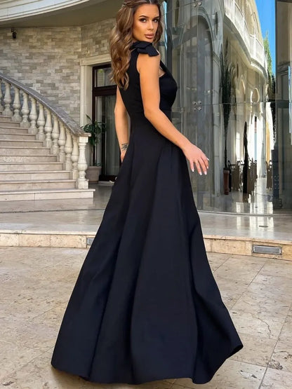 Damen Maxi-Kleid V-Ausschnitt Schleife - Norvielle