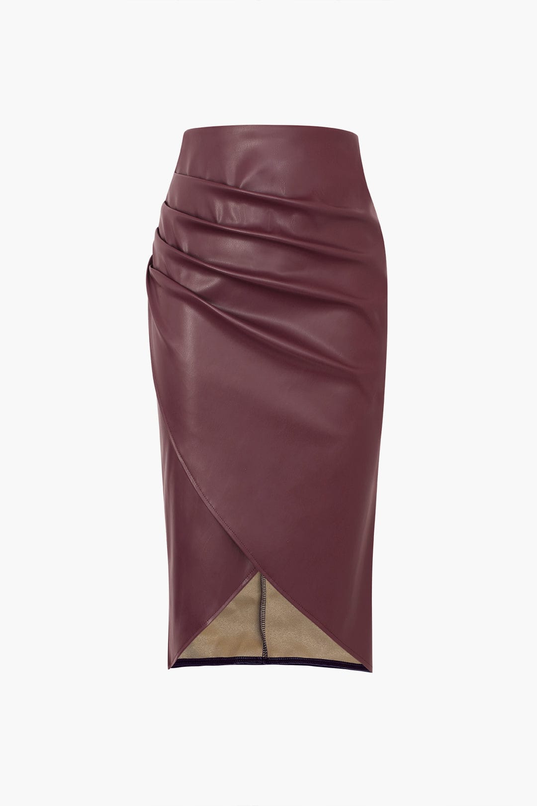 Damen Midirock Kunstleder Asymmetrisch
