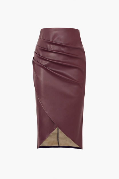 Damen Midirock Kunstleder Asymmetrisch