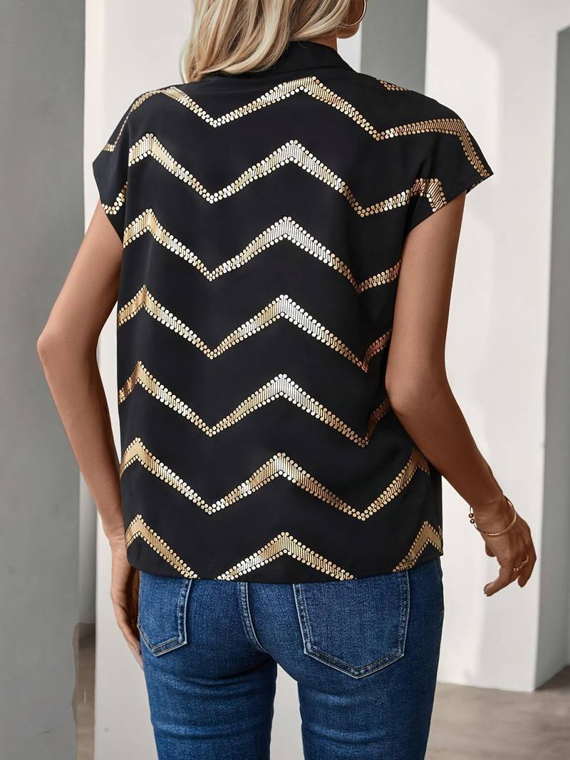 Norvielle Damen Bluse Gestreift V-Ausschnitt Sommer