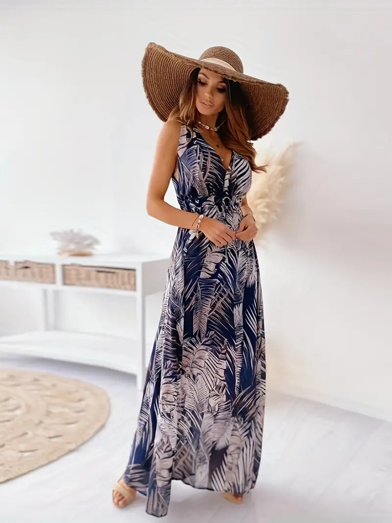 Norvielle Damen Maxi-Kleid Boho-Stil Mit Kordelzug