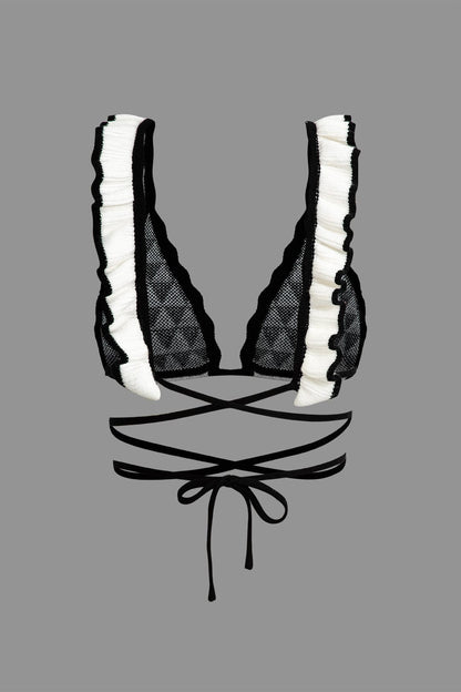 Damen Strick-Zweiteiler Häkel-Bikini mit Rüschenrock
