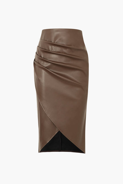 Damen Midirock Kunstleder Asymmetrisch
