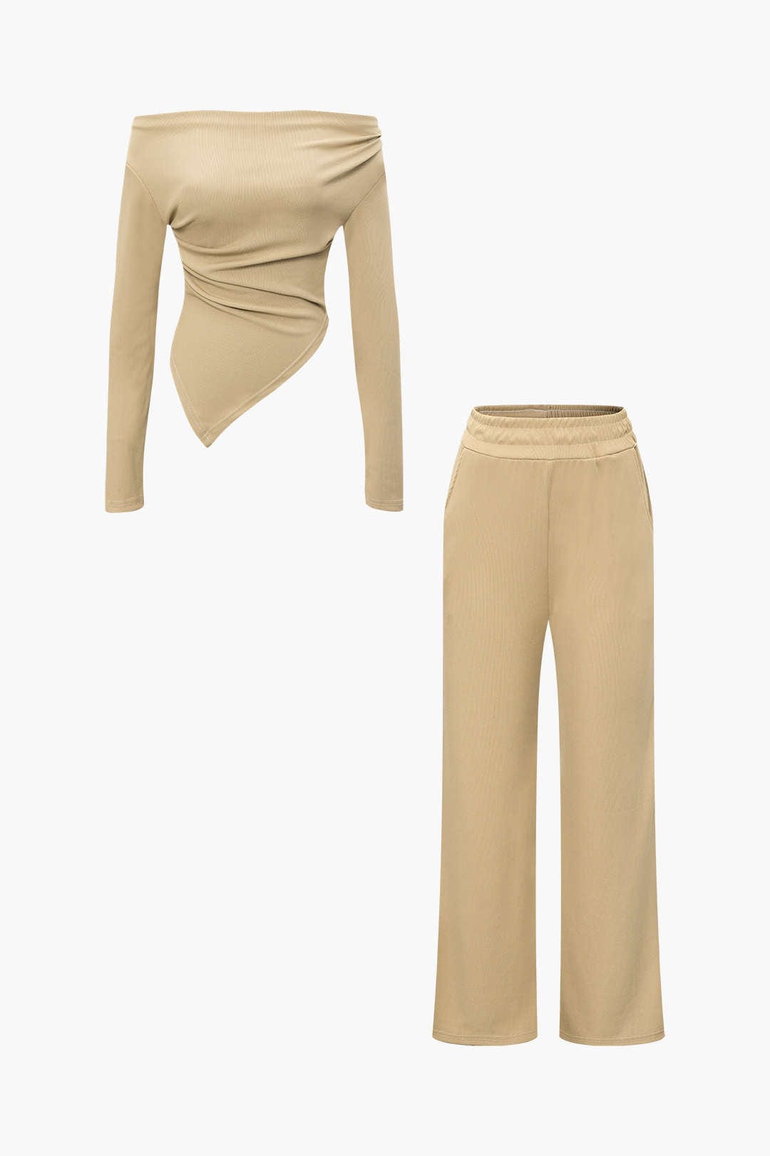 Damen Zweiteiler-Set Asymmetrisches Oberteil Weite Hose - Norvielle