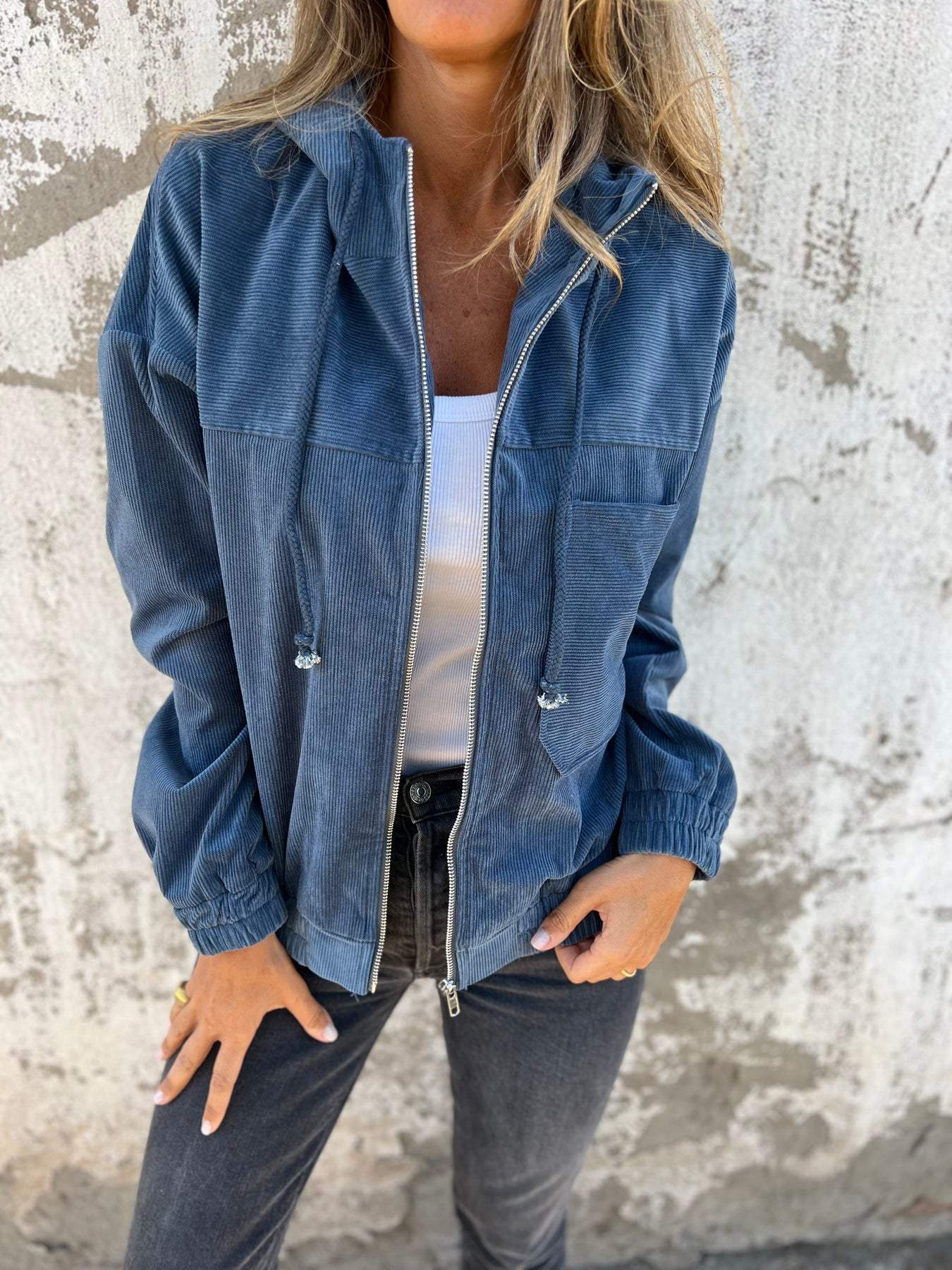 Norvielle Damen Cordjacke Reißverschluss Braun - Norvielle