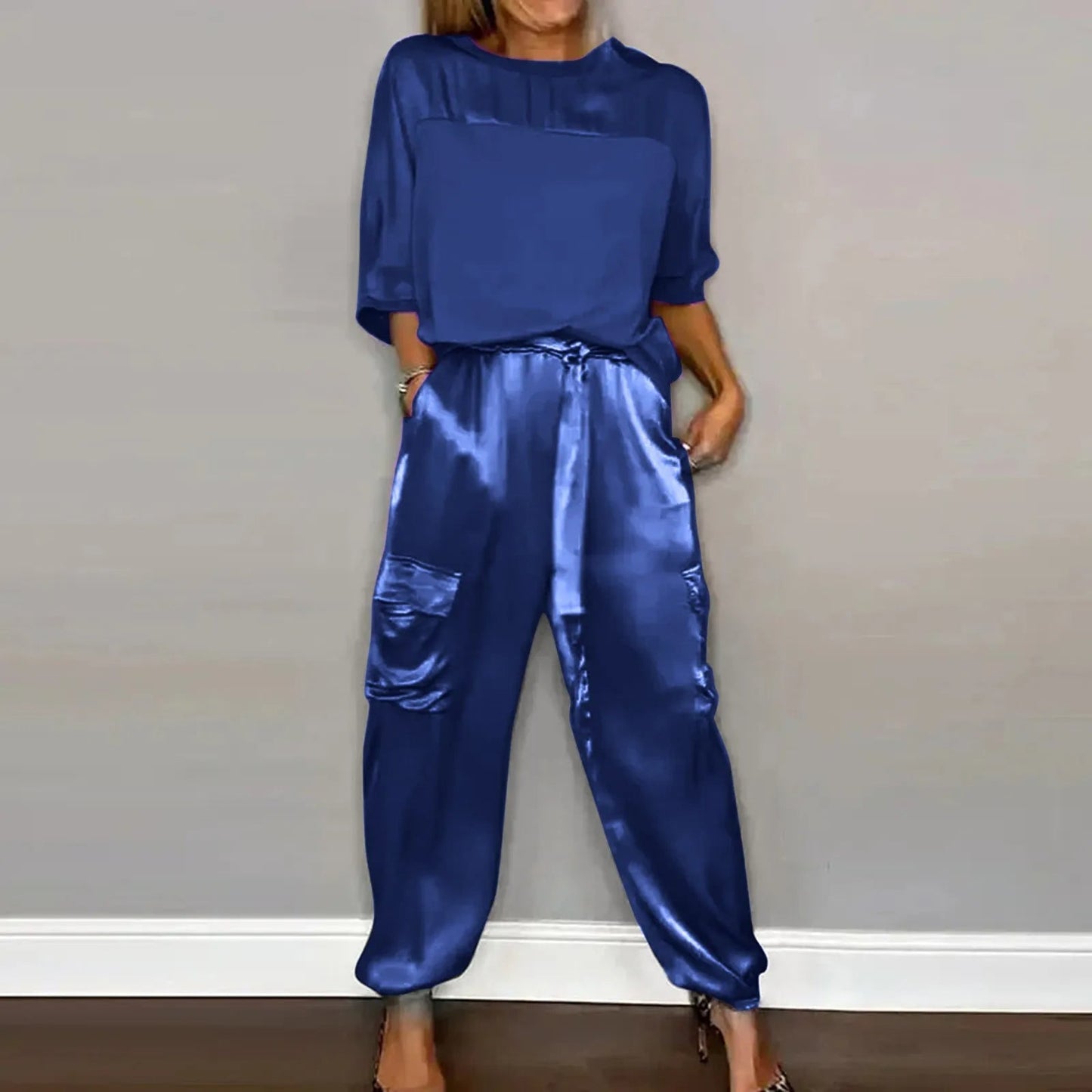 Norvielle Damen Satin Zweiteiler